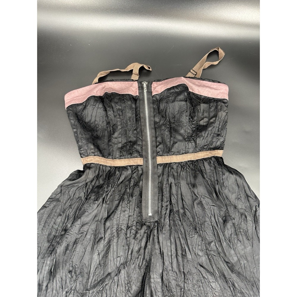 Free People Mini Dress Sz 6 Black Boho Smocked‎ Back Zip Front Removable Straps - Picture 9 of 11